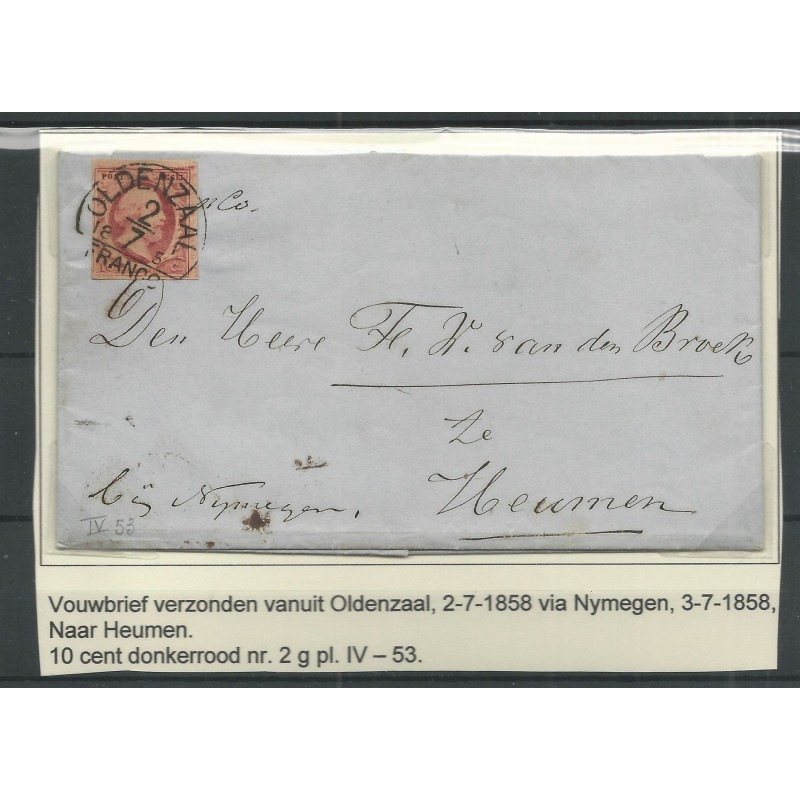 Nederland 2g  plt IV-53  op brief OLDENZAAL-Heumen  CV 200+ €