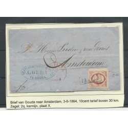 Netherlands 2q  plt X-66  randzegel on cover Gouda-Amsterdam CV 135+ €