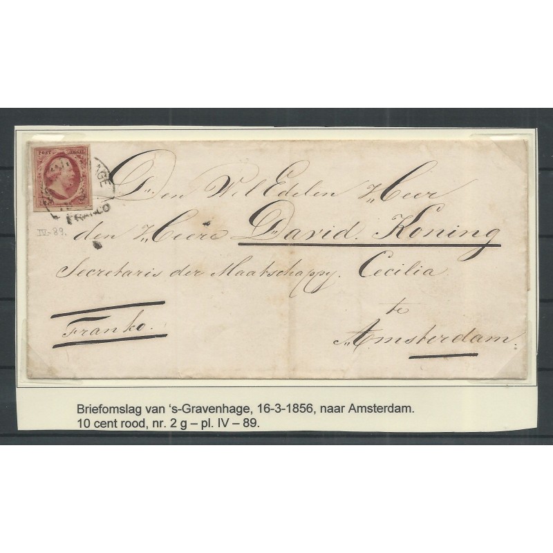 Netherlands 2g  plt IV-89 on briefomslag GRAVENHAGE-Amsterdam   CV 150 €