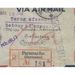 Suriname LP27-28 Red Cross on Registered cover Curaçao and terug Suriname VFU/used  CV 100+ €