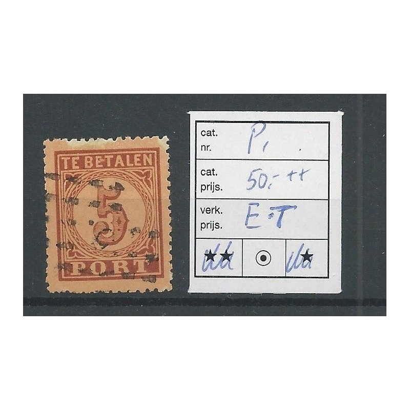 Netherlands P1 postage due with "E.T" plate flaw ?  VFU/used  CV 50+€