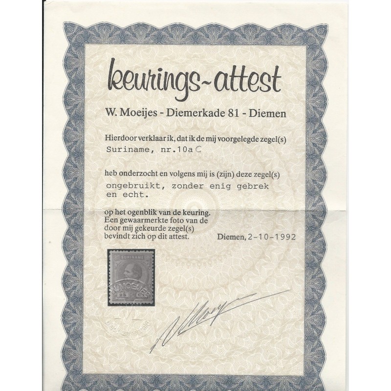 Suriname  3C-13C  Willem III  MH/ongebr  CV 710 €  Certificaat !!