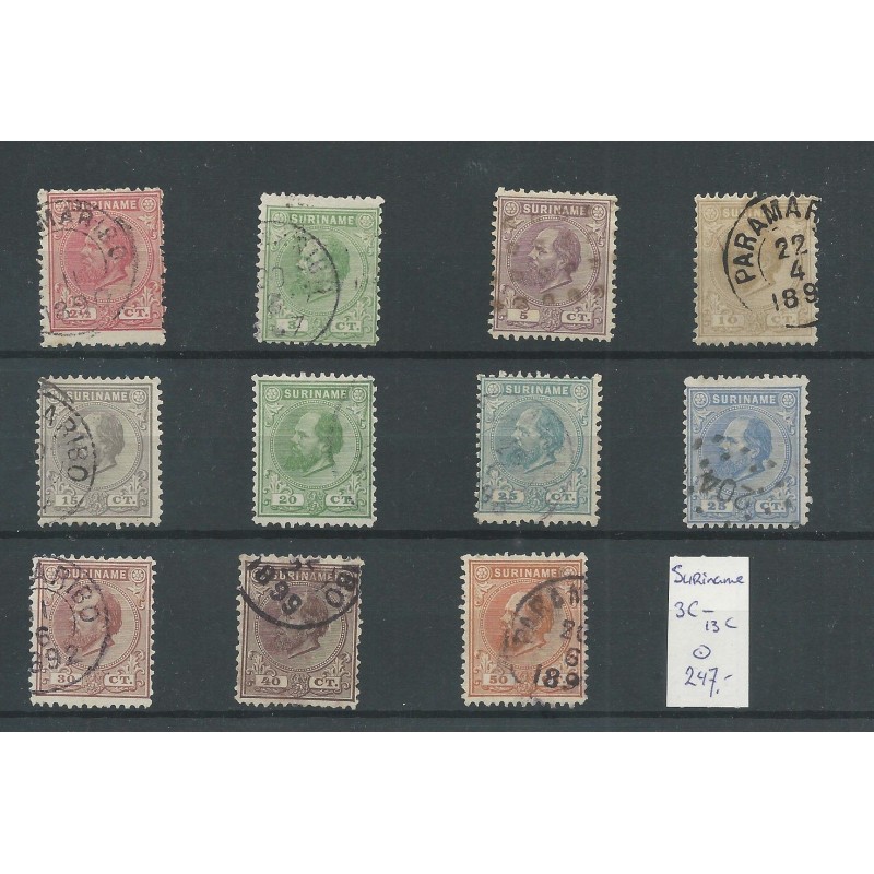Suriname  3C-13C   Willem III 1873  VFU/gebr  CV 247 €