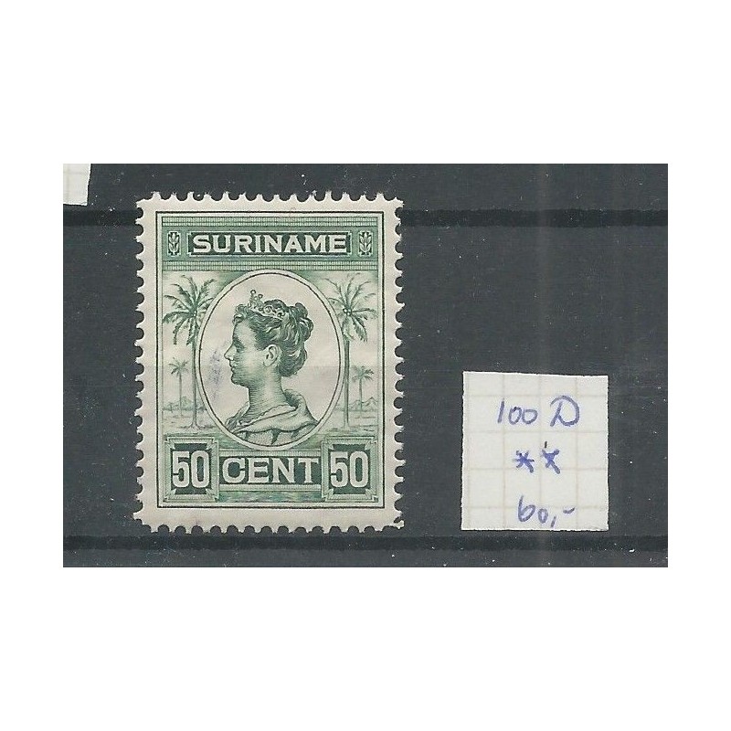 Suriname 100D Wilhelmina MNH/postfris  CV 60 €