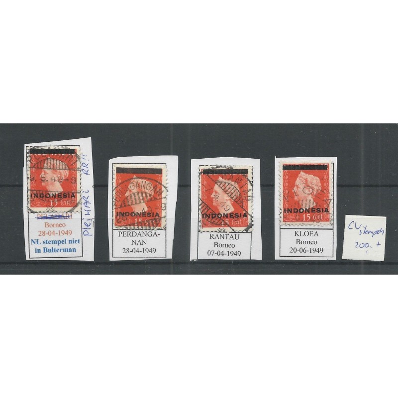 Dutch East Indies 4 ZELDZAME Long-bar cancel  VFU/used   CV 200+ €