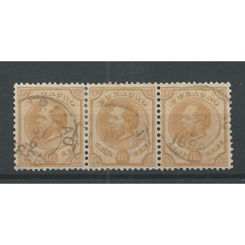 Curaçao 5D Willem III in strip of 3  VFU/used CV 300 €