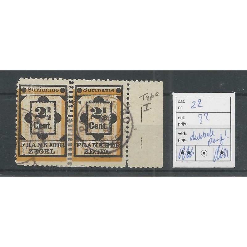 Suriname 22 pair DOUBLE PERFORATIE VFU/used CV  ???  €