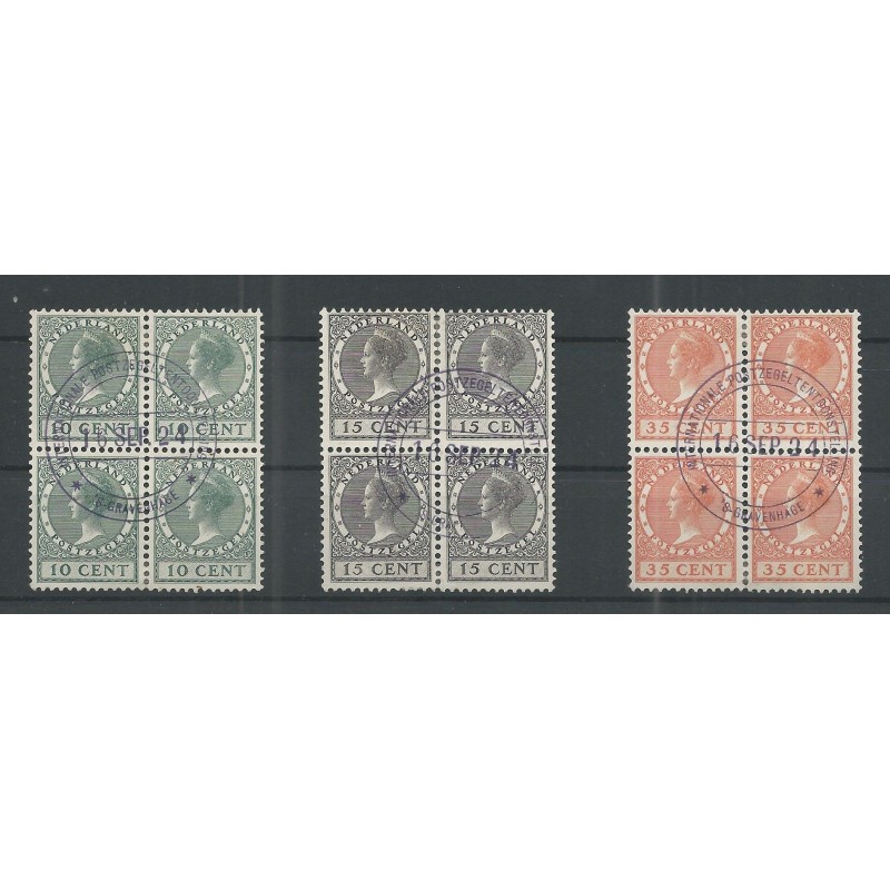 Netherlands 136-138 Tentoonstelling in blokkeen of 4 VFU/used  CV 640 € Certificate Vleeming!