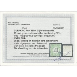 Curaçao P6fb "Open-frame" Postage due 1889 MH/unused  CV 300  € Certificate Vleeming