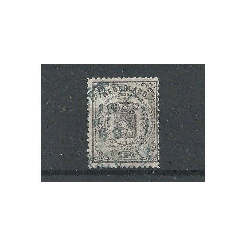 Nederland 14 met "UTRECHT 1869" franco-takje in blauw VFU/gebr CV 100++ €