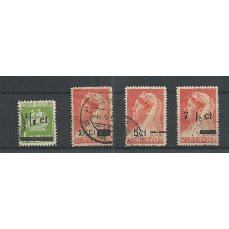 Suriname 210-213 Provisional stamp VFU/used  CV  7 €