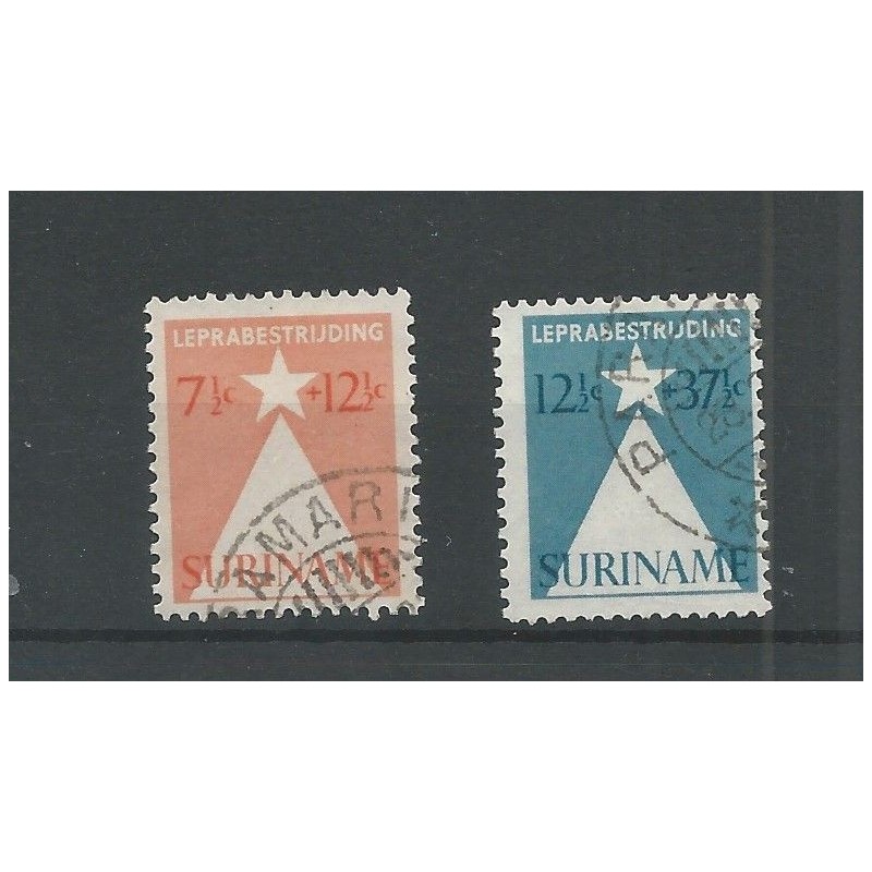 Suriname 247-248 Leprazegels VFU/gebr  CV  8 €