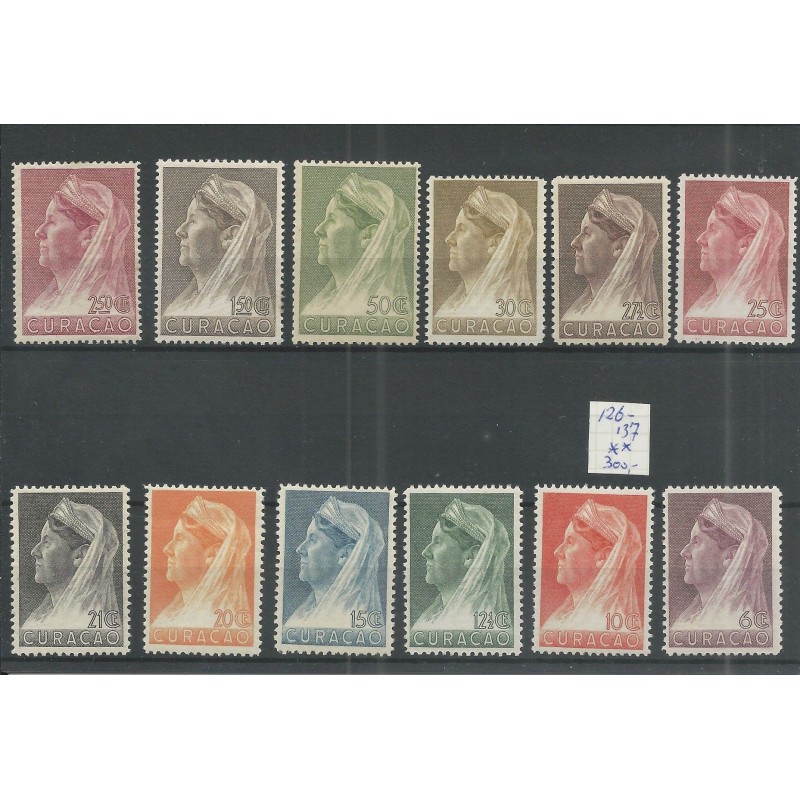 Curacao  126-137 Wilhelmina MNH/postfris  CV 300 € Pracht!!