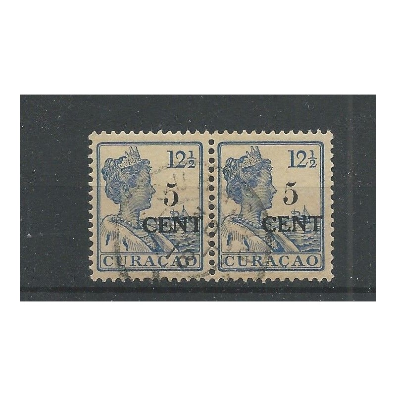 Curaçao 74a provisional stamp PAIR VFU/used  CV 115+ € Extremely fine !!