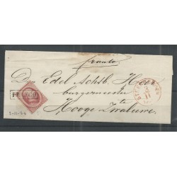 Netherlands 5 on cover STEENBERGEN-HOGE ZWALUWE 1864 VFU/used  CV 100 €