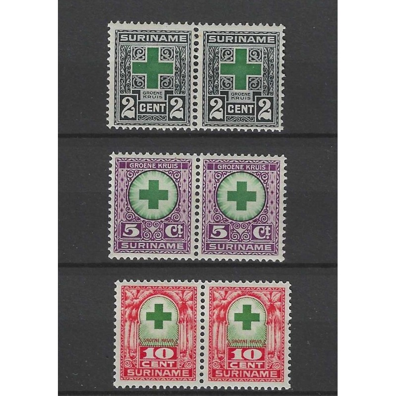 Suriname 127-129 Green Cross pairs MNH  CV 22 € EXTREMELY FINE !!