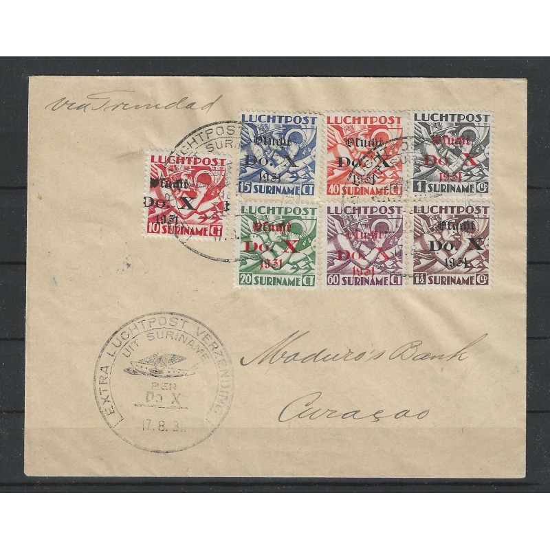 Suriname LP8-14 DO-X on cover to Curaçao 17-8-1931  CV 400 €  Extremely fine !!