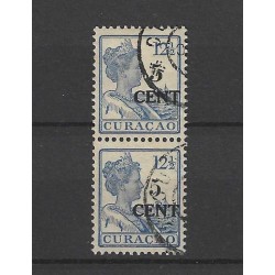 Curaçao 74b Provisional stamp 74/7a vertical pair VFU/used  CV 75 €
