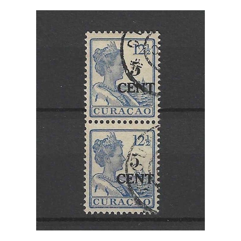 Curaçao 74b Provisional stamp 74/7a vertical pair VFU/used  CV 75 €