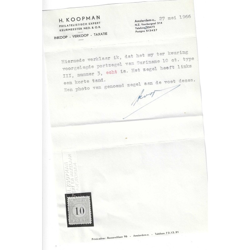 Suriname P3-III  Postage due 1886  MH/unused  CV 185 €